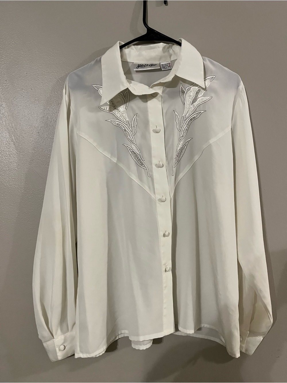 Yves St. Clair vintage  White Embroidered Collared Blouse size 16
